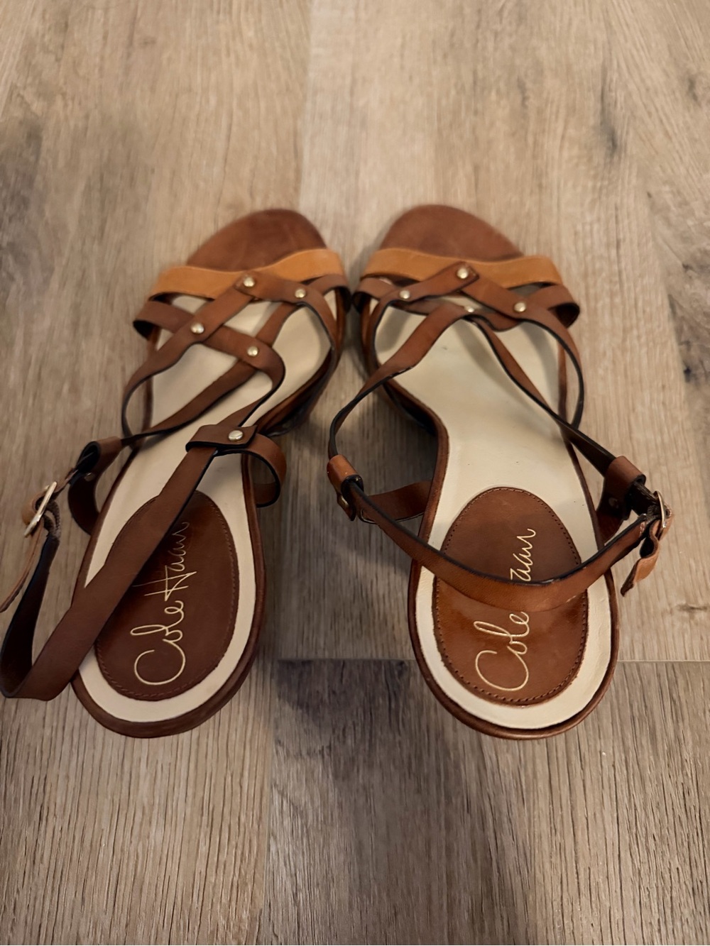 Cole Haan Two-Tone Brown Leather Strappy Sandals